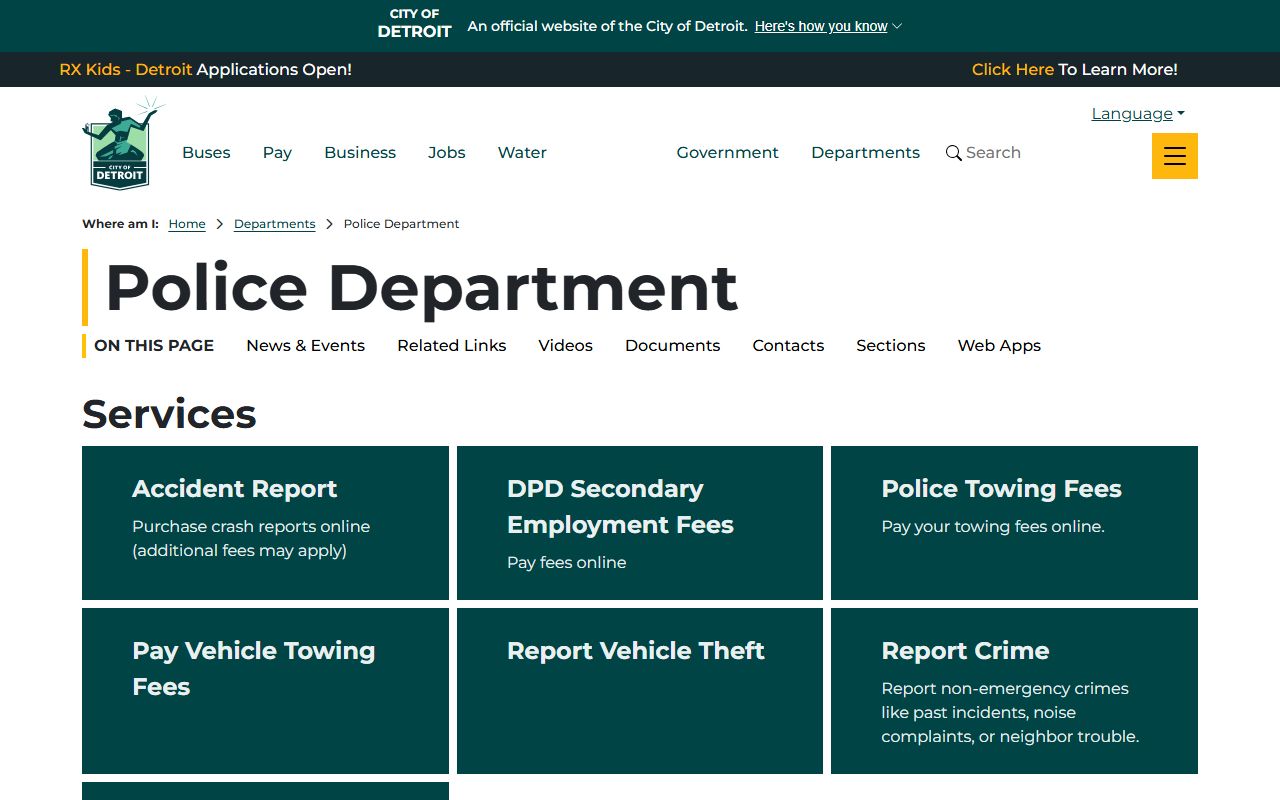 Detroit Police Department website for Detroit criminal history records