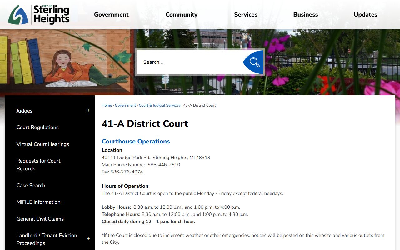 41A District Court page for Sterling Heights criminal history records