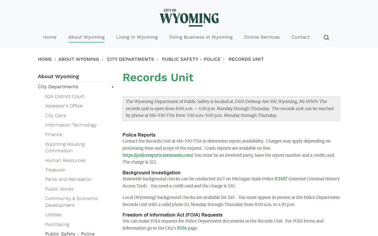 Wyoming Police Records Unit for criminal history records