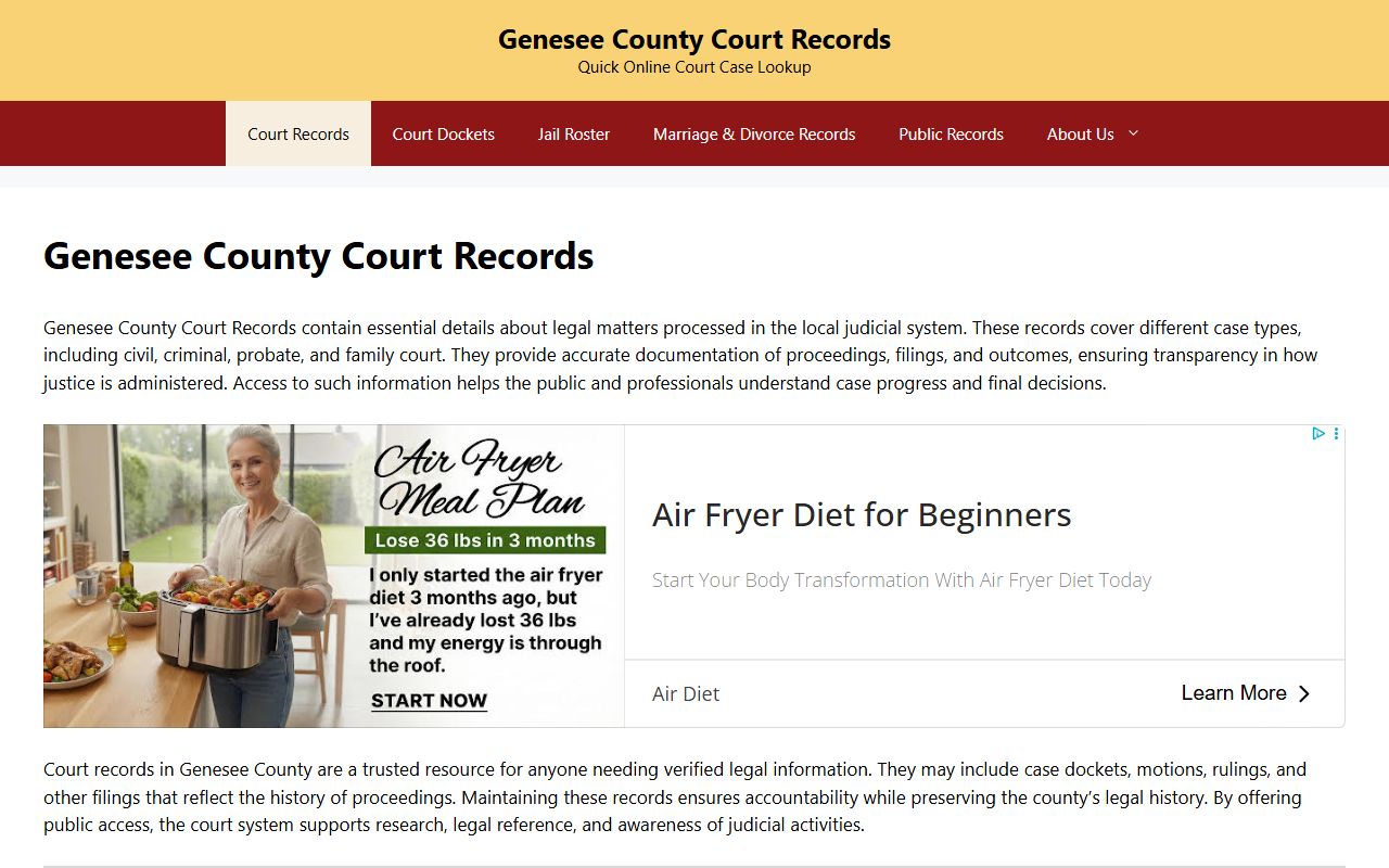 Genesee County Courts website for criminal history records