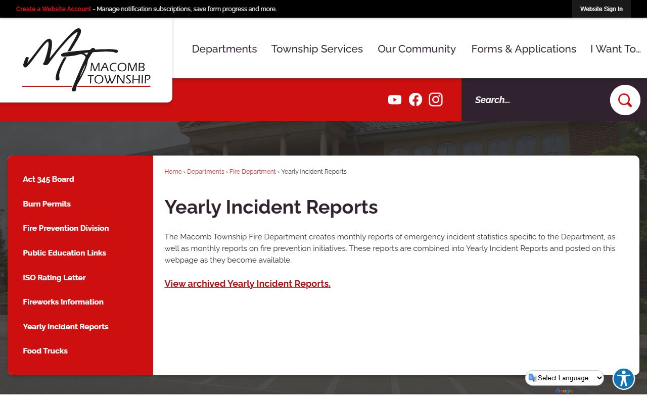Macomb Township yearly incident reports for Macomb County criminal history