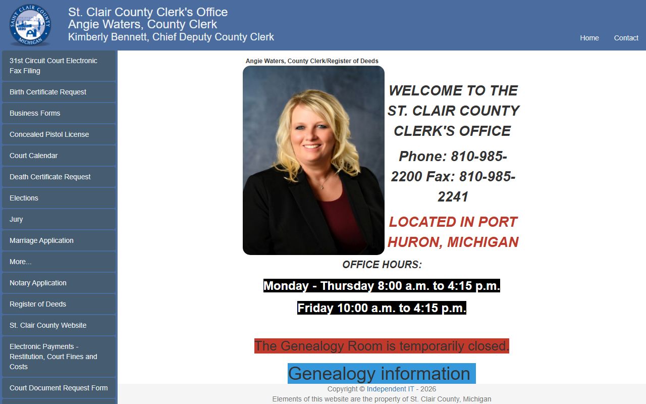 St. Clair County Clerk office page for criminal history records
