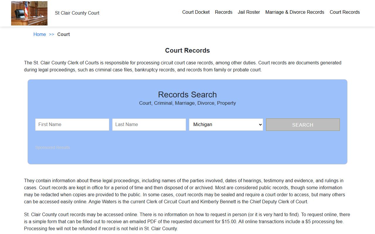 St. Clair County Court records page for criminal history
