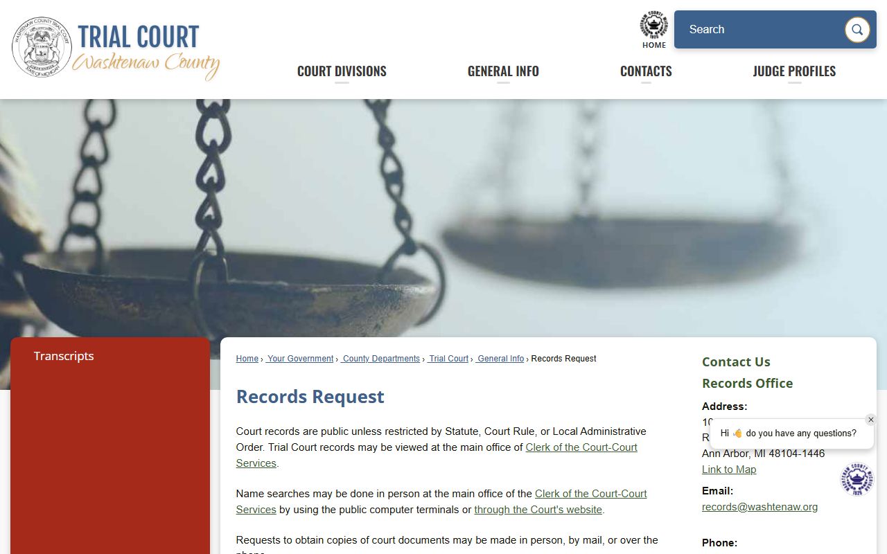 Washtenaw County criminal history records request form