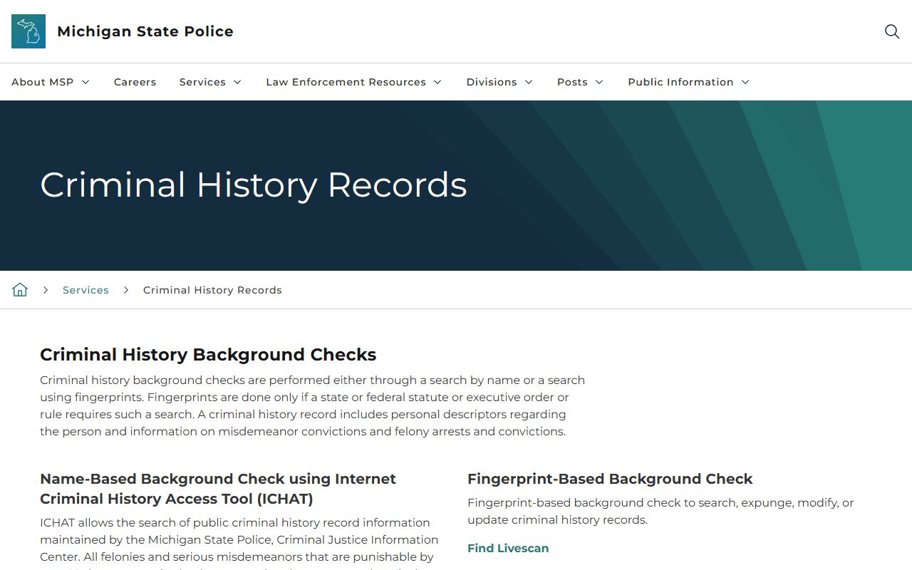 Michigan State Police criminal history records ICHAT portal