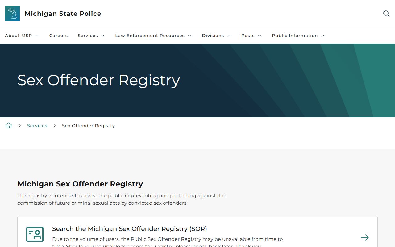 Michigan sex offender registry search for criminal history